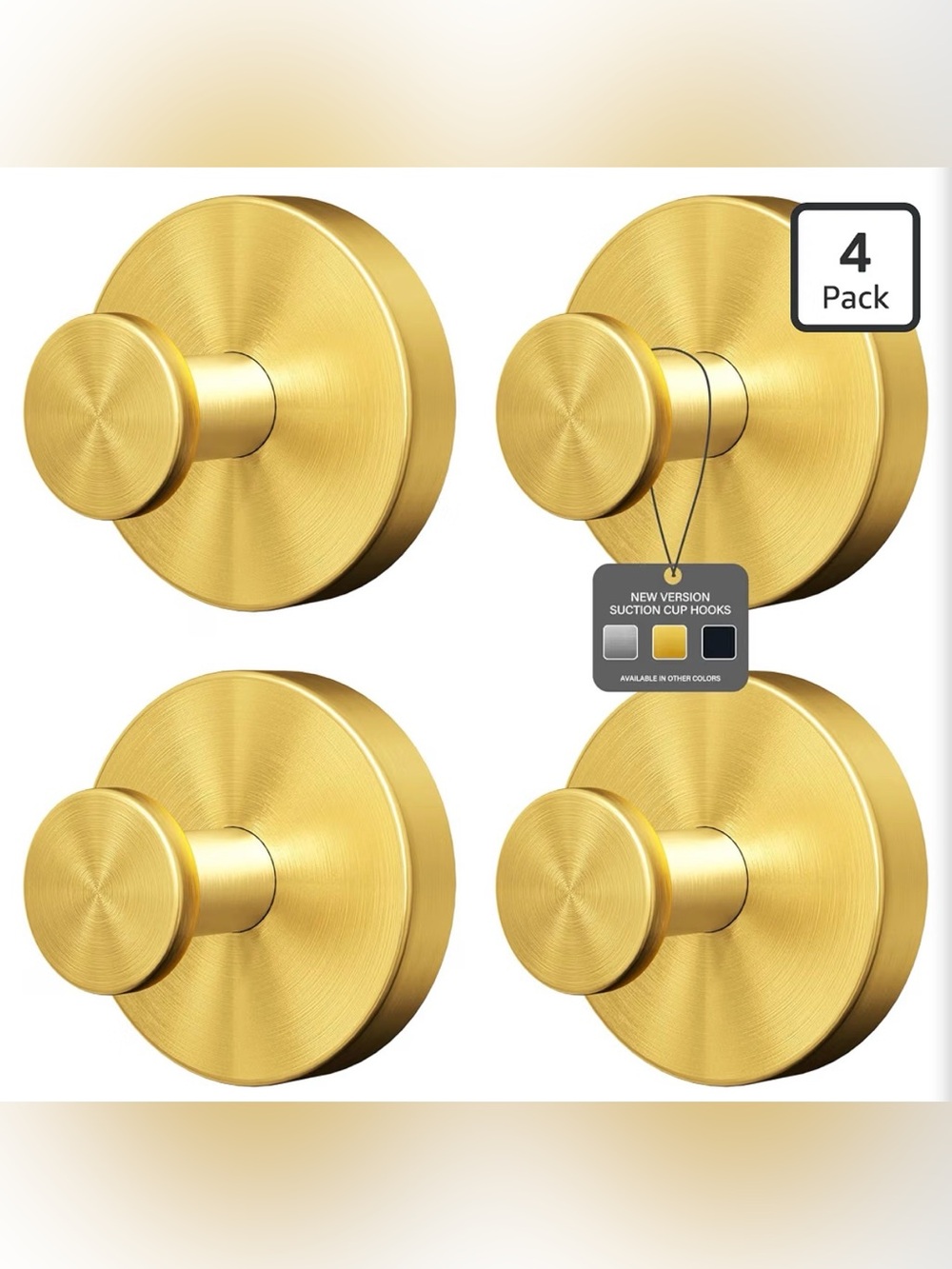 Suction Cup Hooks for Shower No Drill Removable Towel Holder Gold 4 Pack